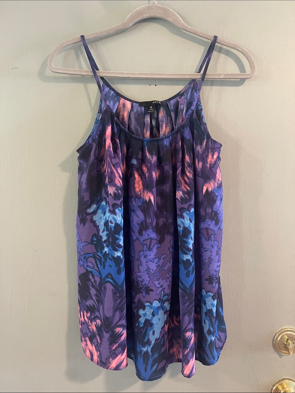 Aqua Purple Floral-Print Spaghetti-Strap Cami with Blue &‎ Pink Accents